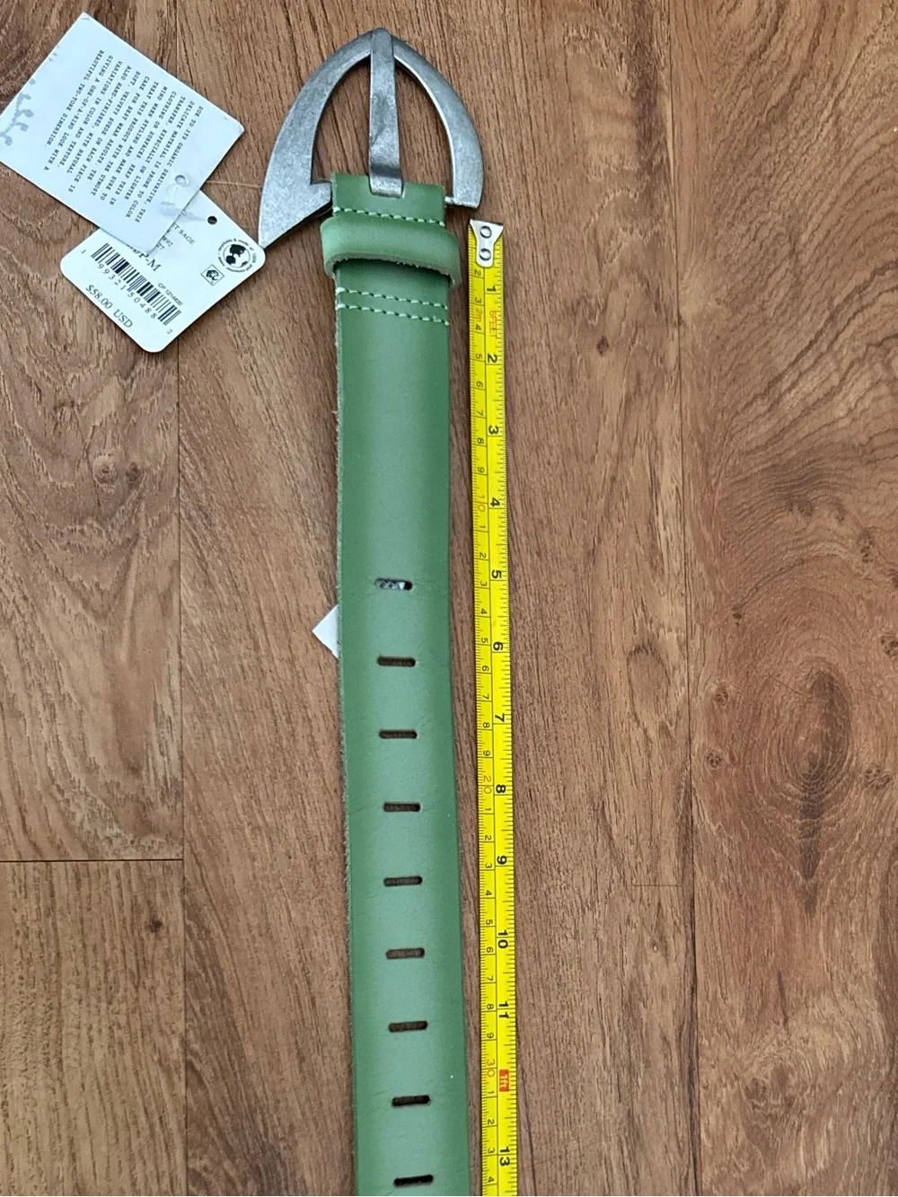 Free People Sage Green Leather Belt with Antiqued Metal Buckle S/M